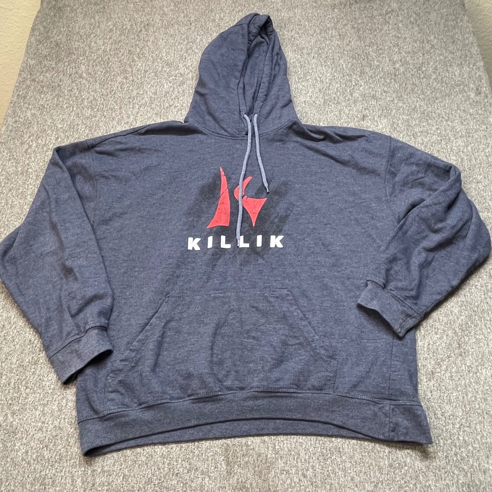 Killik Mens Graphic Logo Hoodie Blue Heather Tri-Blend Fleece Sweatshirt XL